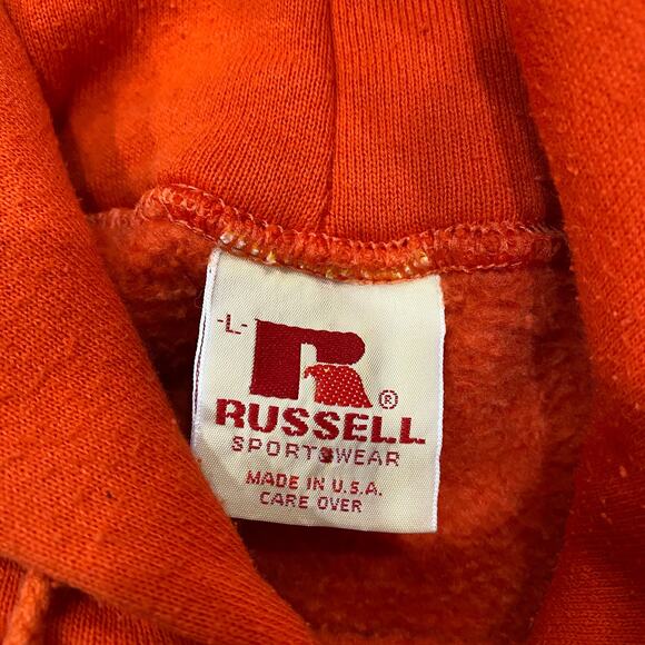 Vintage Russell Athletic 80s Mens Orange Essential Blank Sweatshirt Hoodie Large - Picture 3 of 6